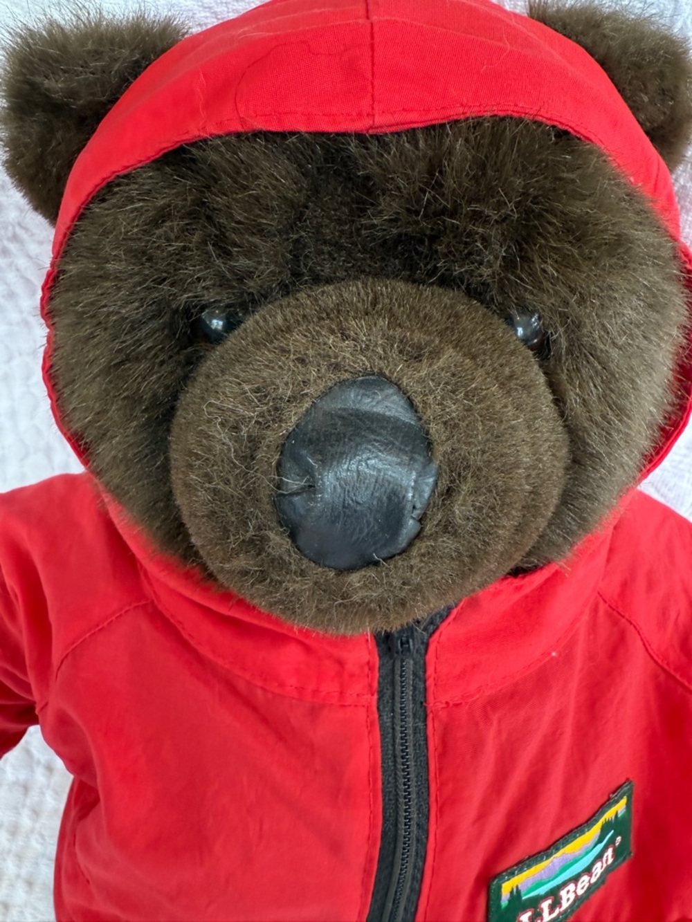 Vintage LL Bean Plush Brown Teddy Bear W/ Red Rain Parka Anorak Jacket - Picture 3 of 8